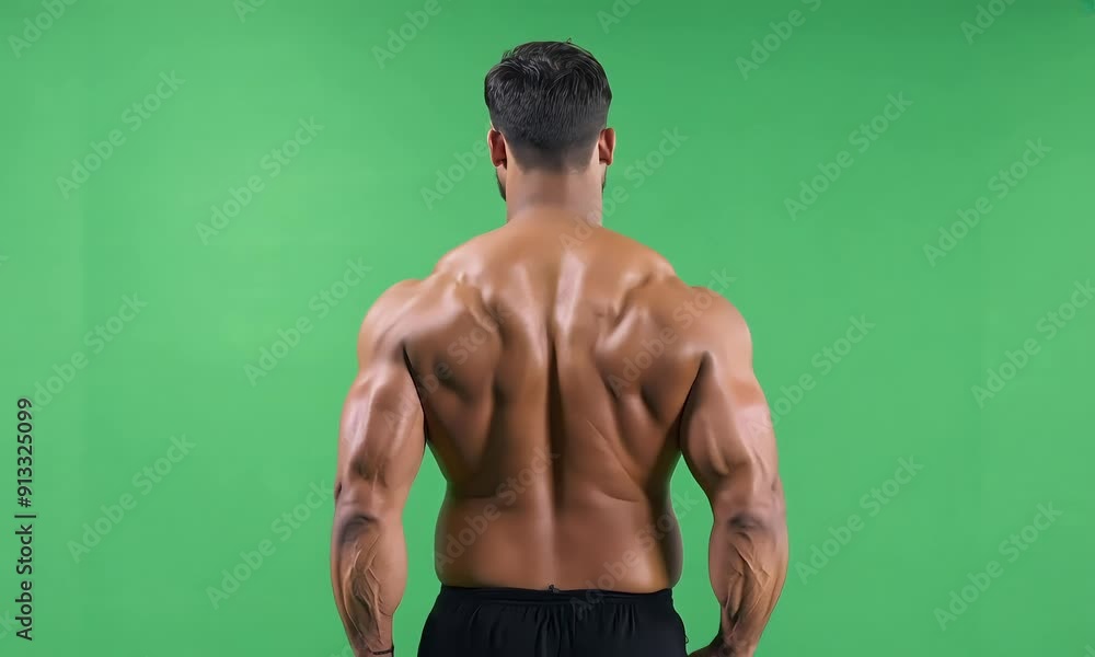 Muscular Man's Back Posing on green screen background with ai generated.
Muscular Man's Back Posing on green screen background with ai generated.