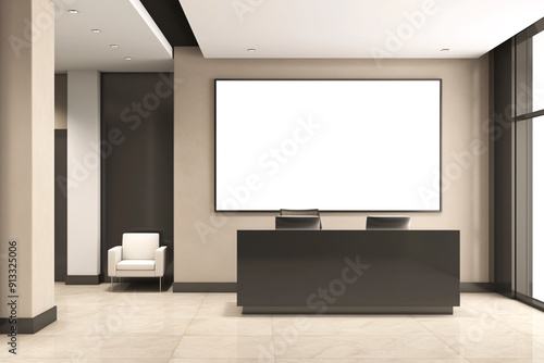 modern interior with a mock up of a blank white painting hanging on the wall