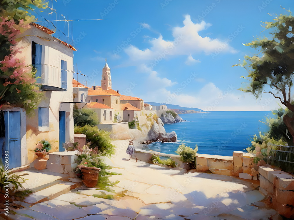 Fototapeta premium view of the old town on the beach