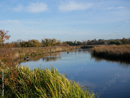 sunset on the river in the park