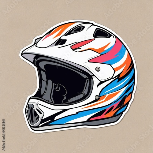 motorcycle helmet illustration. sticker with white edges of motorcycle helmet. mountain bike helmet sticker. bicycle helmet sticker