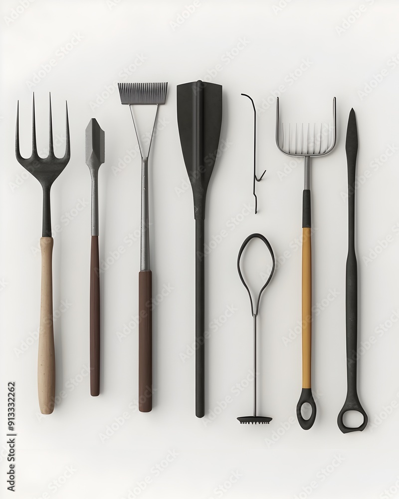 Meticulously arranged garden tools showcasing functional elegance and visual harmony Meticulously arranged garden tools showcasing functional elegance and visual harmony
