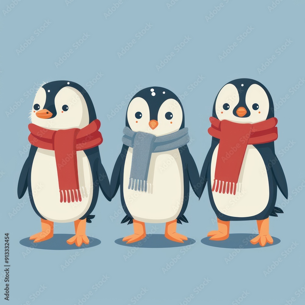 Obraz premium 26. Penguins, dressed in winter scarves, flat design illustration