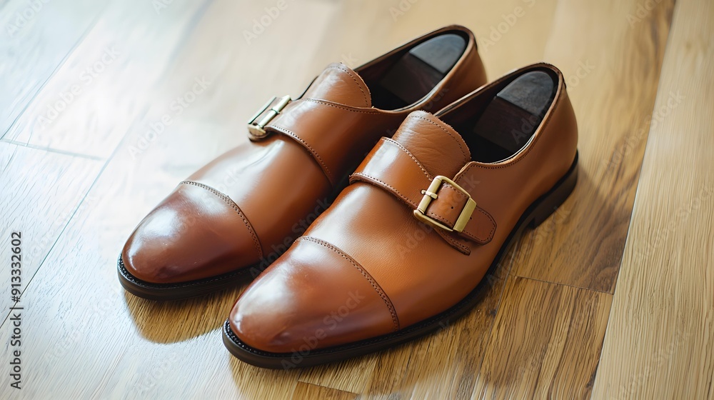 Elegant pair of shiny leather shoes for men Elegant pair of shiny leather shoes for men