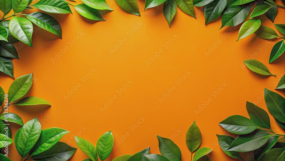 Fototapeta premium Vibrant orange with green leaf background, orange, fruit, Citrus, fresh, healthy, vitamin C, tropical, juicy, ripe, vibrant