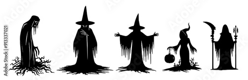 silhouette horror scary characters set