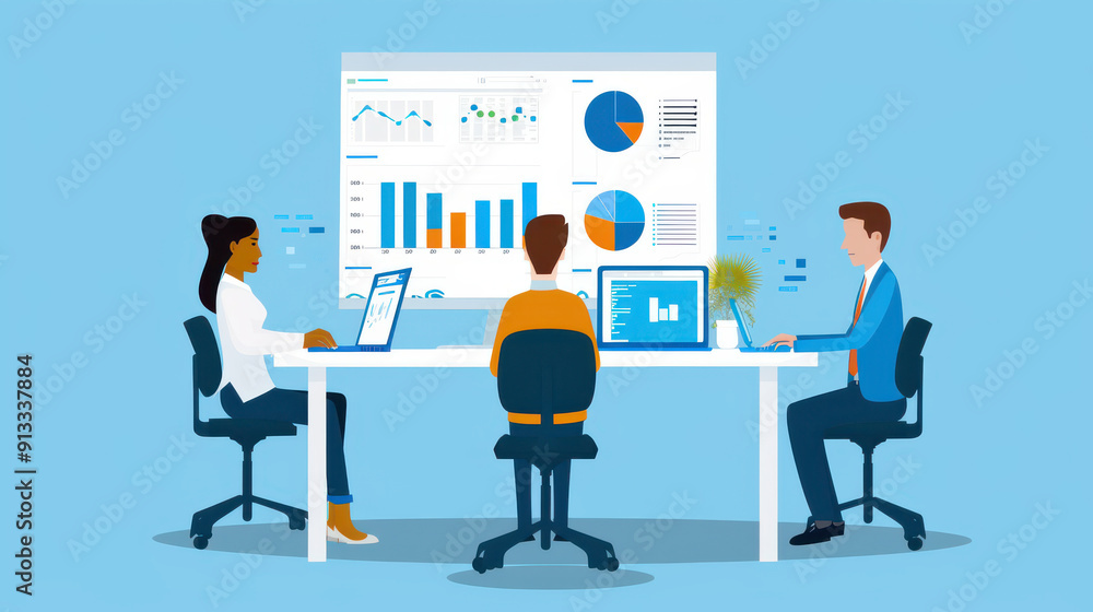 Sales team using CRM software to manage leads. Sales team using CRM software to manage leads.