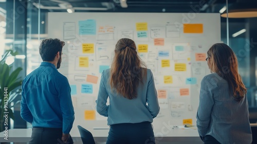 Business team brainstorming ideas on a whiteboard, Business plan, collaborative planning photo