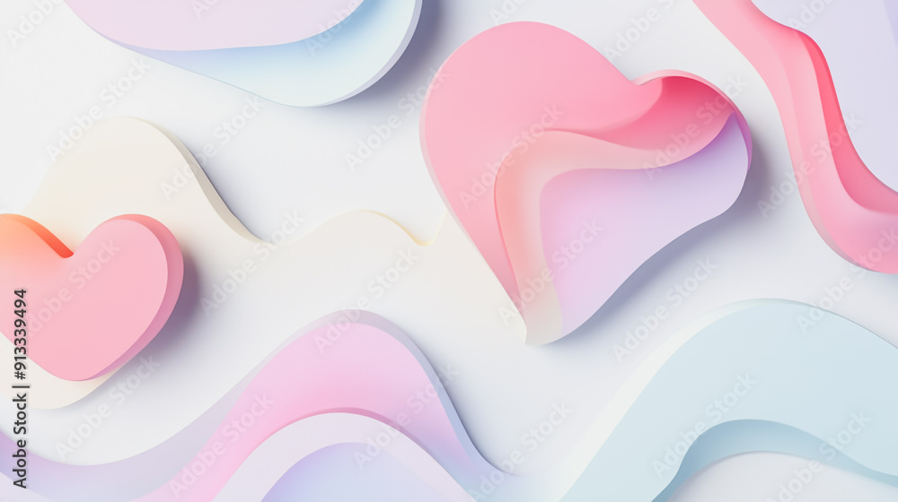 Abstract white background with pastel colorful 3D abstract background overlap layer on dark space with heart decoration. Modern graphic design element motion styl