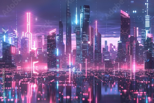 Wallpaper Mural A futuristic cityscape illuminated by neon lights, showcasing advanced technology and innovation Torontodigital.ca