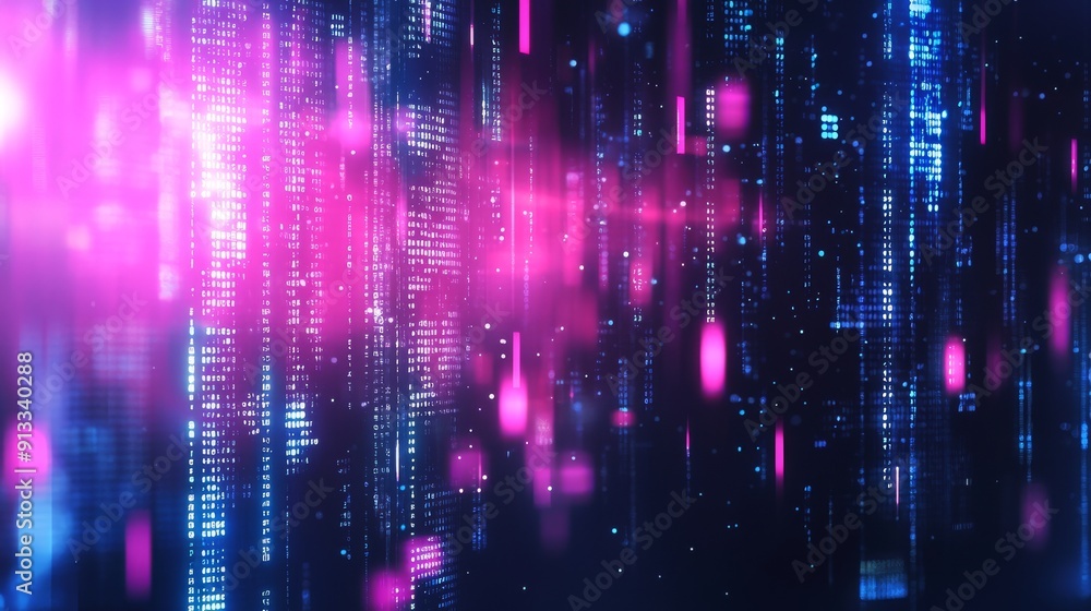 Abstract technology background with glowing code in distorted lines with blur and focus. Abstract technology background with glowing code in distorted lines with blur and focus.