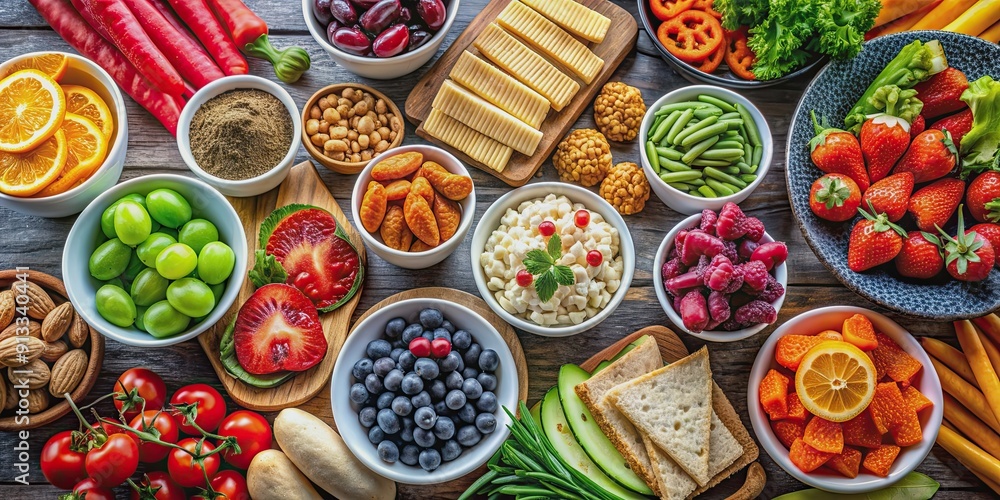 A variety of colorful and nutritious healthy snacks for a balanced diet, healthy, snacks, fruits, vegetables, nuts, seeds A variety of colorful and nutritious healthy snacks for a balanced diet, healthy, snacks, fruits, vegetables, nuts, seeds