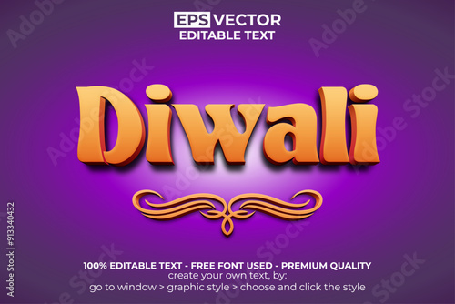 Diwali Text Effect Orange Color Style.