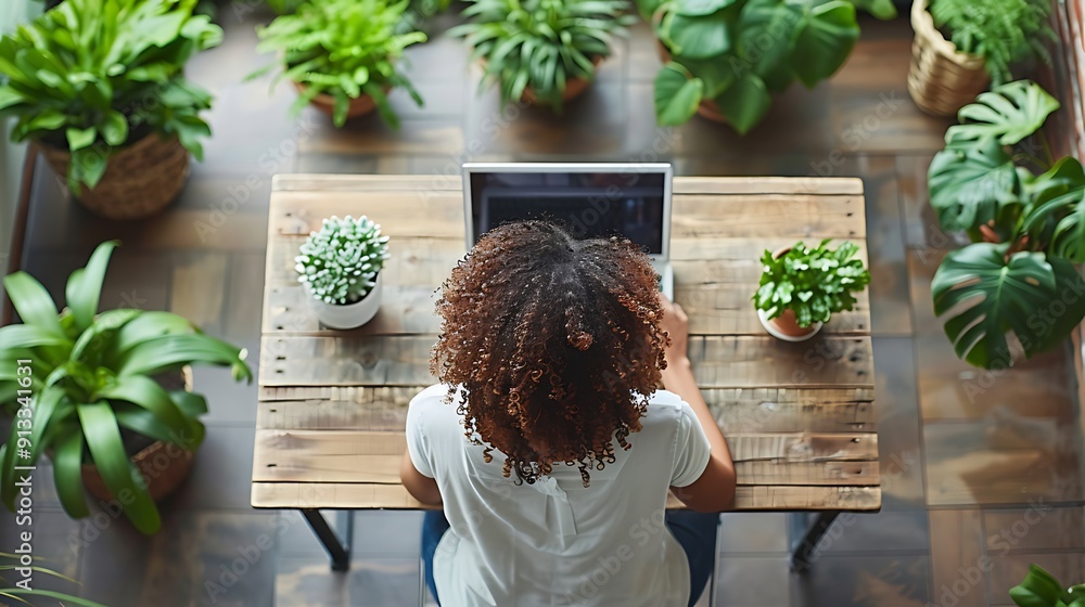 top view of woman using a laptop top view of woman using a laptop