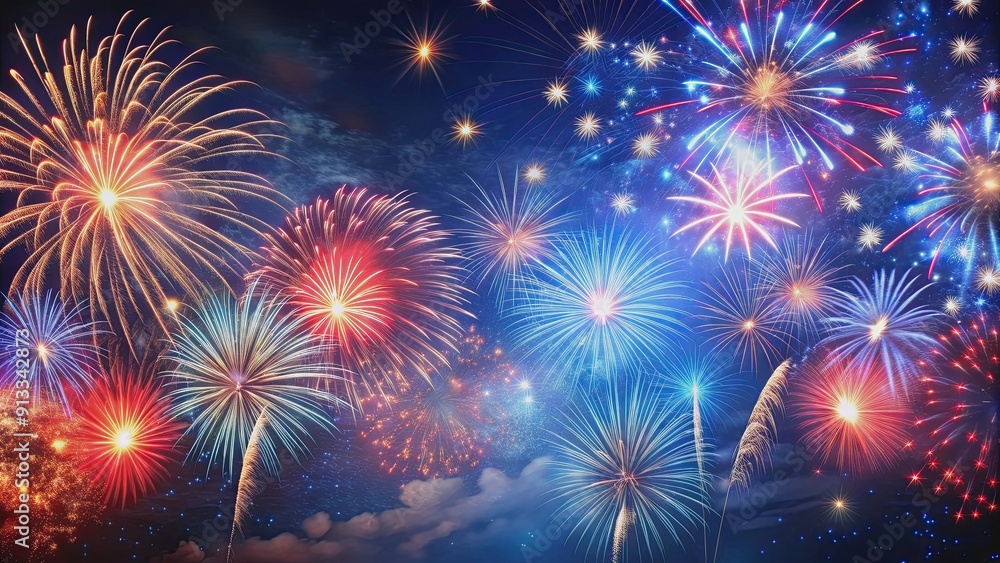 Fireworks lighting up the night sky on the Fourth of July celebration Fireworks lighting up the night sky on the Fourth of July celebration