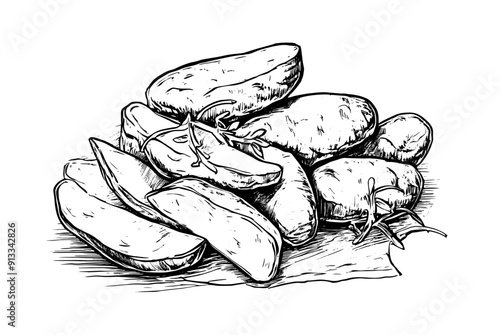 Obraz na płótnie vector sketch of baked potatoes w salonie