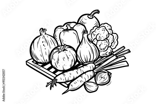 vector sketch of grilled vegetables
