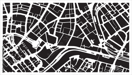Abstract city map design in monochrome.  A graphic representation of urban planning and architecture.