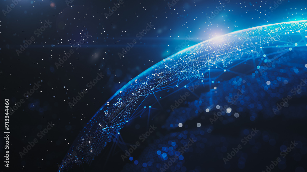 Obraz premium abstract business connection of line from nail node to node on world map background network points Earth's surface