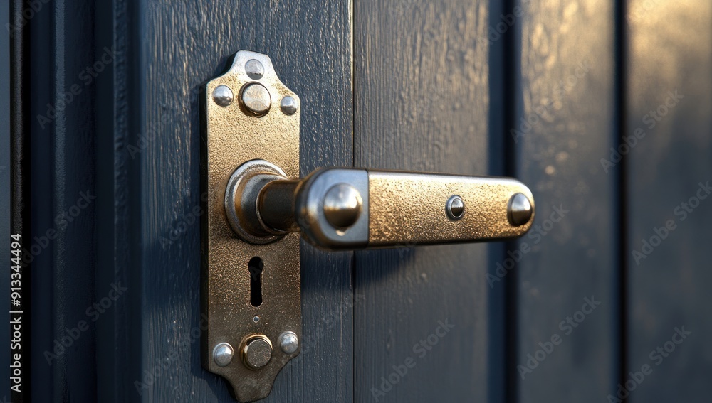 Golden Door Handle on a Dark Wood Door Golden Door Handle on a Dark Wood Door