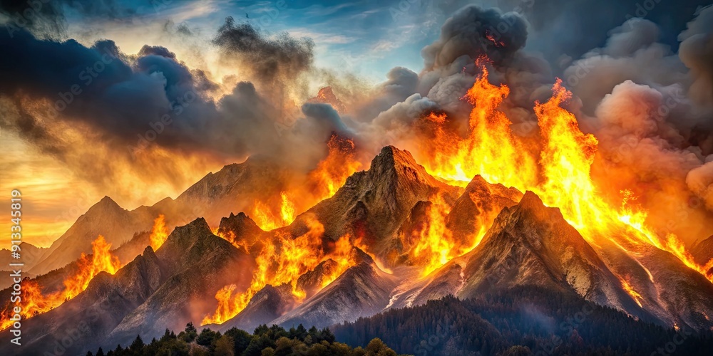 Burning fire engulfing the mountains , wildfire, flames, forest, smoke, danger, environment, disaster, disaster, heat Burning fire engulfing the mountains , wildfire, flames, forest, smoke, danger, environment, disaster, disaster, heat