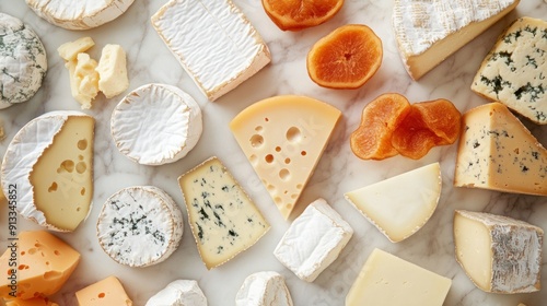 Assortment of Cheeses and Dried Fruit on Marble