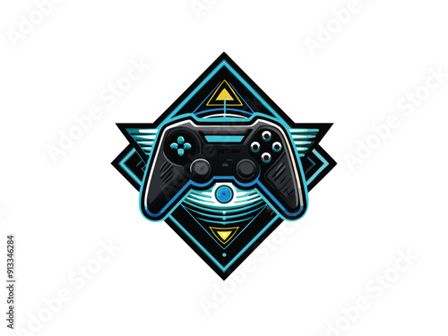 Create a futuristic, angular logo featuring a gamepad with wings inside a diamond shape. photo