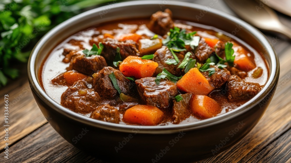 Close-up of a Delicious Beef Stew with Carrots and Parsley Close-up of a Delicious Beef Stew with Carrots and Parsley