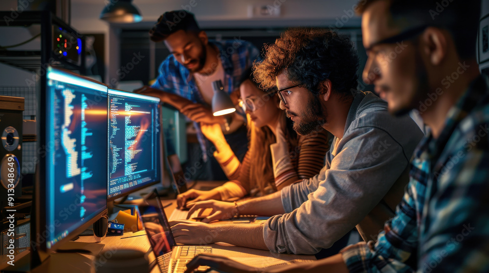 Team of developers working on a new AI-powered application. Team of developers working on a new AI-powered application.