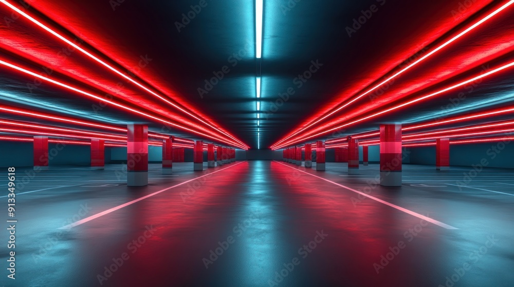 Neon Lights in a Parking Garage Neon Lights in a Parking Garage
