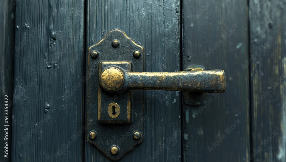 Fototapeta premium Vintage Brass Door Handle on Dark Wood