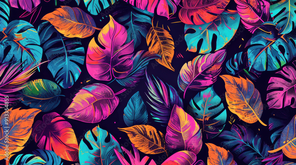 Tropical leaves pattern with bright colors Tropical leaves pattern with bright colors