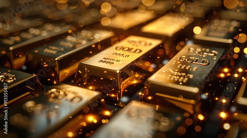 Gold Bars with Glittering Lights photo