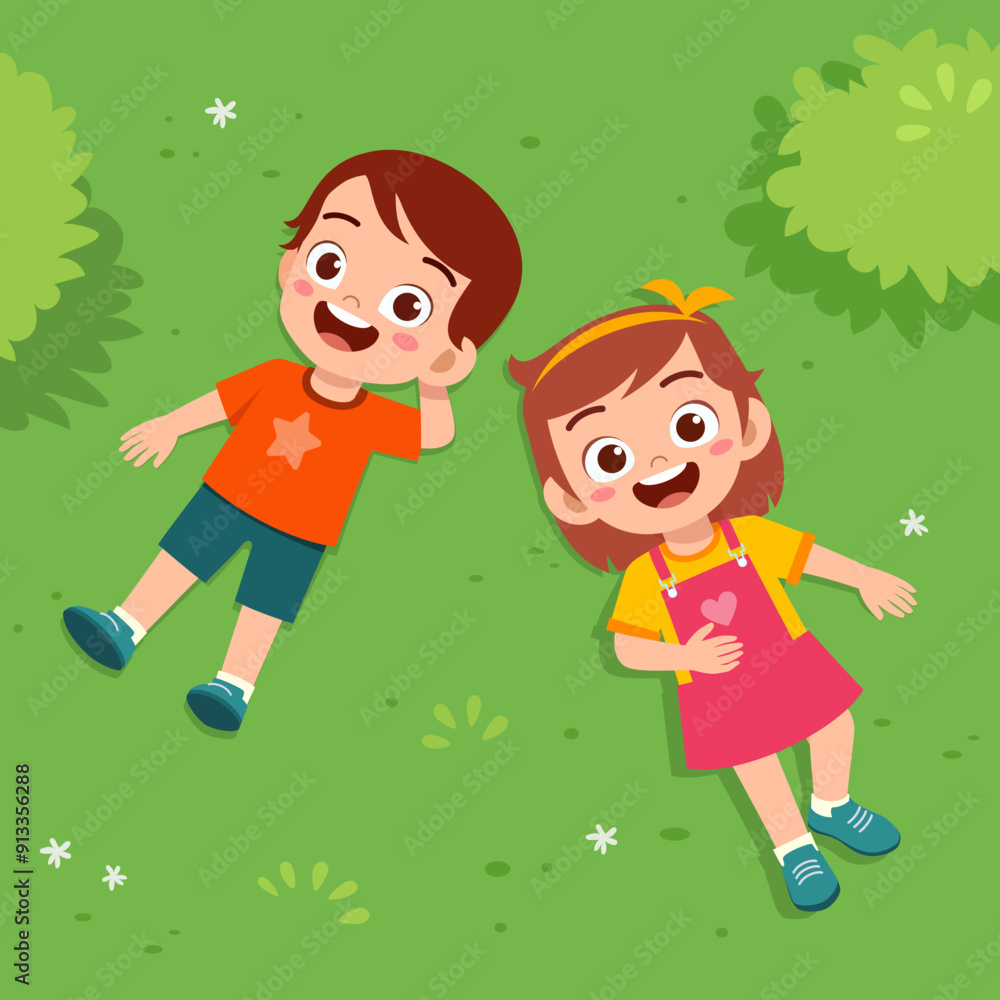 little kid lay down on park and feel happy little kid lay down on park and feel happy