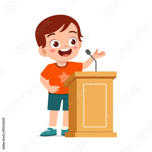 little kid standing and speak on dais