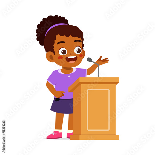 little kid standing and speak on dais