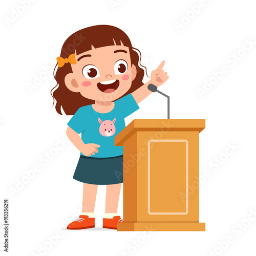 little kid standing and speak on dais