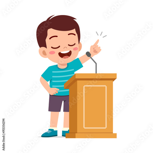 little kid standing and speak on dais