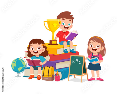 little kid read book together with friend