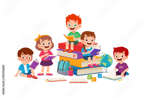 little kid read book together with friend