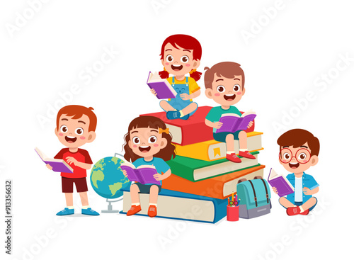 little kid read book together with friend