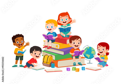 little kid read book together with friend