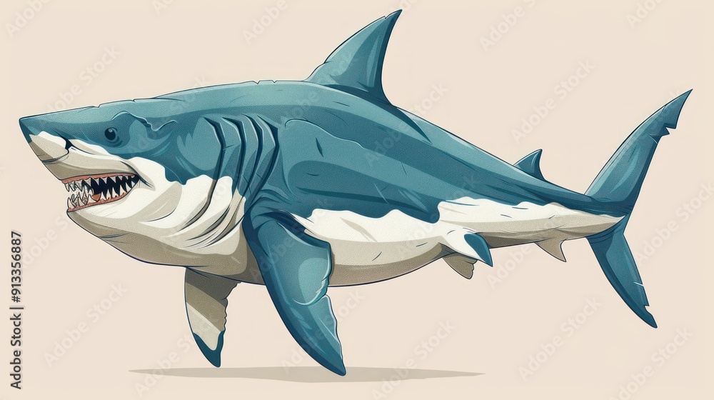 Naklejka premium A Detailed Illustration of a Great White Shark