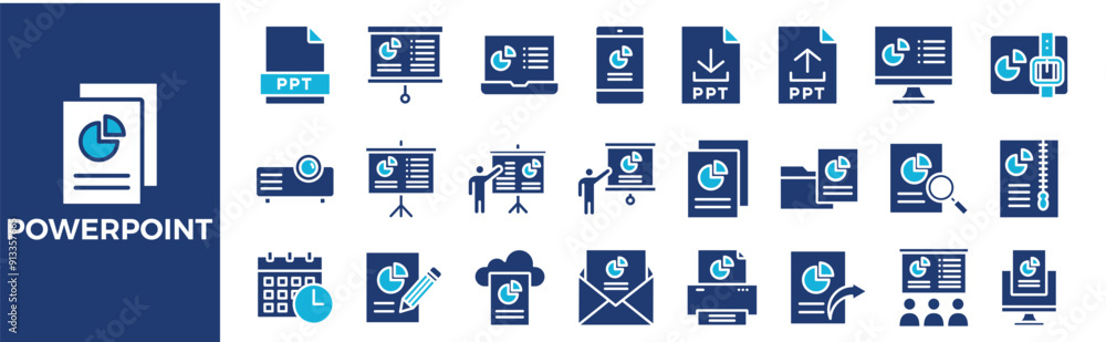 Powerpoint icon collection set. Containing design, technology, banner, abstract, template, marketing, business and more. Solid vector icons collection. Powerpoint icon collection set. Containing design, technology, banner, abstract, template, marketing, business and more. Solid vector icons collection.