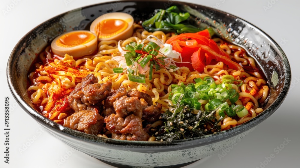 Delicious Ramen Bowl With Beef and Soft Boiled Eggs Delicious Ramen Bowl With Beef and Soft Boiled Eggs