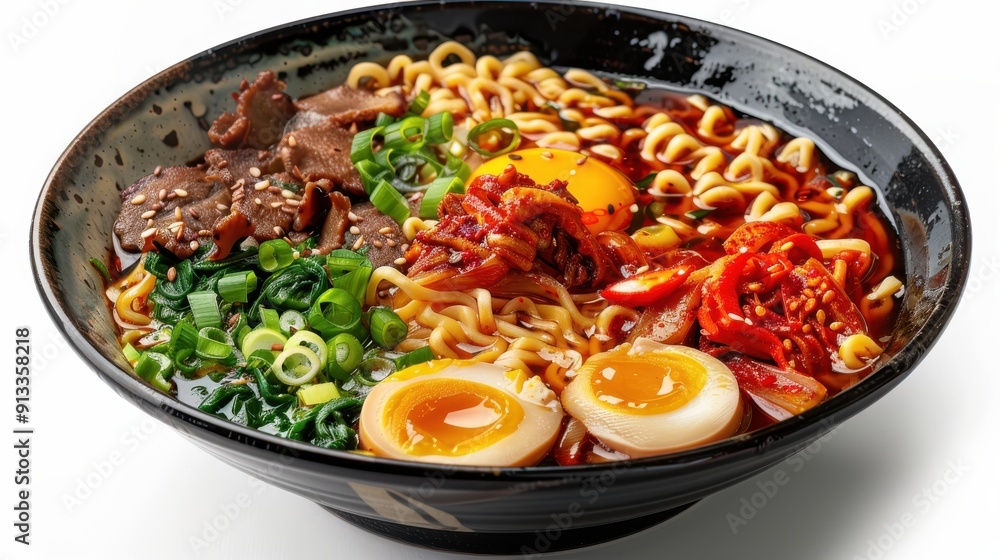 Delicious Ramen Bowl With Egg and Green Onions Delicious Ramen Bowl With Egg and Green Onions