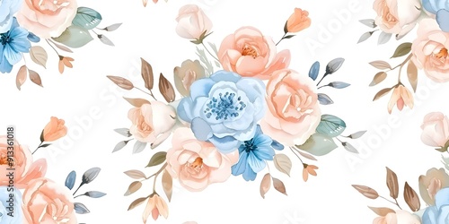 Watercolor Floral Bouquet Seamless Pattern