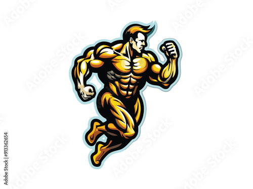 Generate a powerful and dynamic illustration of a muscular man running, showcasing his strength and determination.