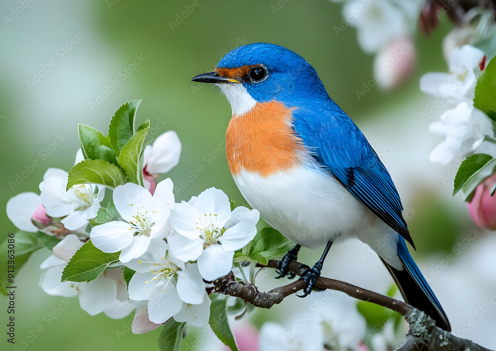 A vibrant bird perched among blooming flowers, showcasing its colorful feathers in a serene natural setting. A vibrant bird perched among blooming flowers, showcasing its colorful feathers in a serene natural setting.