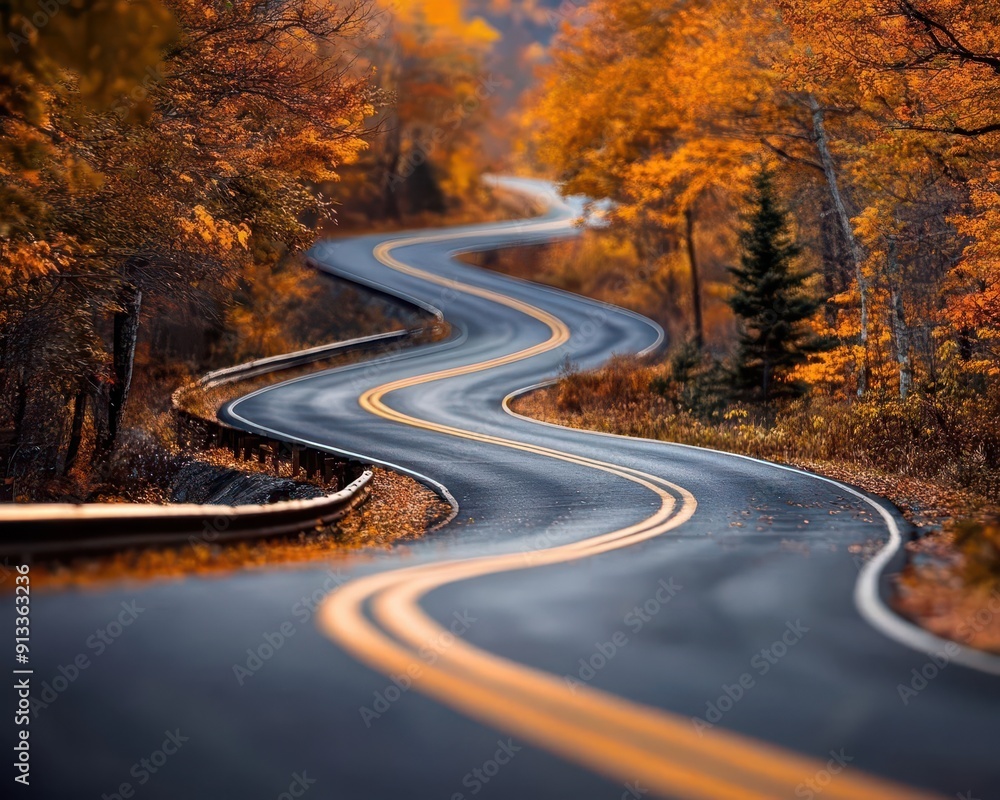 Naklejka premium Leaf peeping, vibrant colors, lush scenery, scenic routes, inviting
